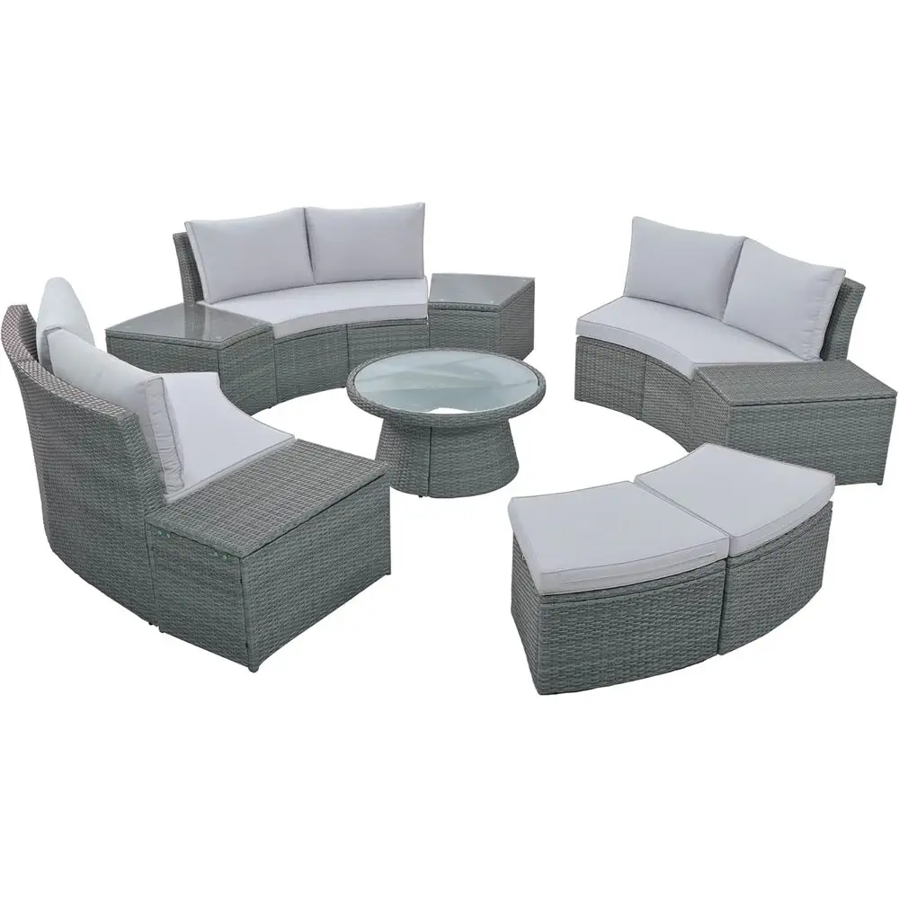 10-Piece Hal Moon Outdoor Sectional Soa Set Patio urniture Gray Wicker Soa Gray Cushions with 4 Side Tables and Coee Table (Ligh
10-Piece Hal Moon Outdoor Sectional Soa Set Patio urniture Gray Wicker Soa Gray Cushions with 4 Side Tables and Coee Table (Ligh
