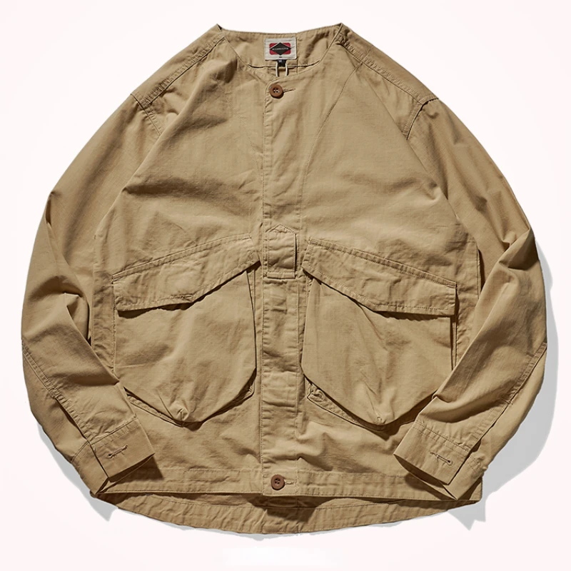 Collar-free men's fashion youth Japanese retro frock shirt jacket made of old washed pocket frock jacket
Collar-free men's fashion youth Japanese retro frock shirt jacket made of old washed pocket frock jacket