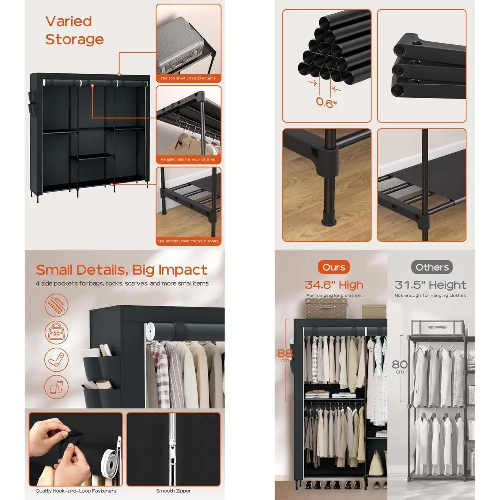 Extra Large 81.5 Inch Portable Wardrobe Closet with Cover, 5 Hanging Rods and Shelves, Easy Assembly, Black
Extra Large 81.5 Inch Portable Wardrobe Closet with Cover, 5 Hanging Rods and Shelves, Easy Assembly, Black