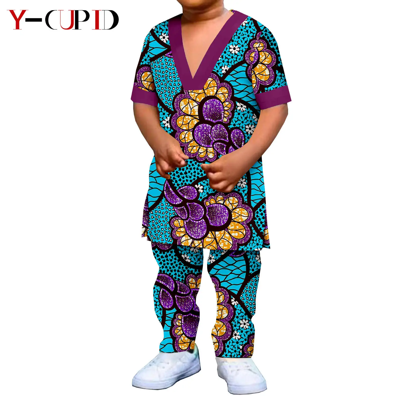 African Boy Children Outfit Dashiki Africa Clothing Bazin Summer Cotton Short Sleeve Deep V-neck Top Tee and Pant Sets Y224016
African Boy Children Outfit Dashiki Africa Clothing Bazin Summer Cotton Short Sleeve Deep V-neck Top Tee and Pant Sets Y224016