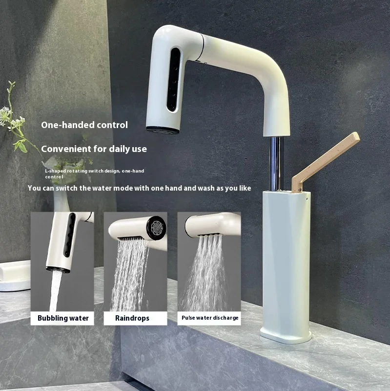 Solid Brass White Rainfall Bathroom Faucet - Liftable Swivel High-Arc Design, Multi-Function Cold Hot Water Fauce
Solid Brass White Rainfall Bathroom Faucet - Liftable Swivel High-Arc Design, Multi-Function Cold Hot Water Fauce