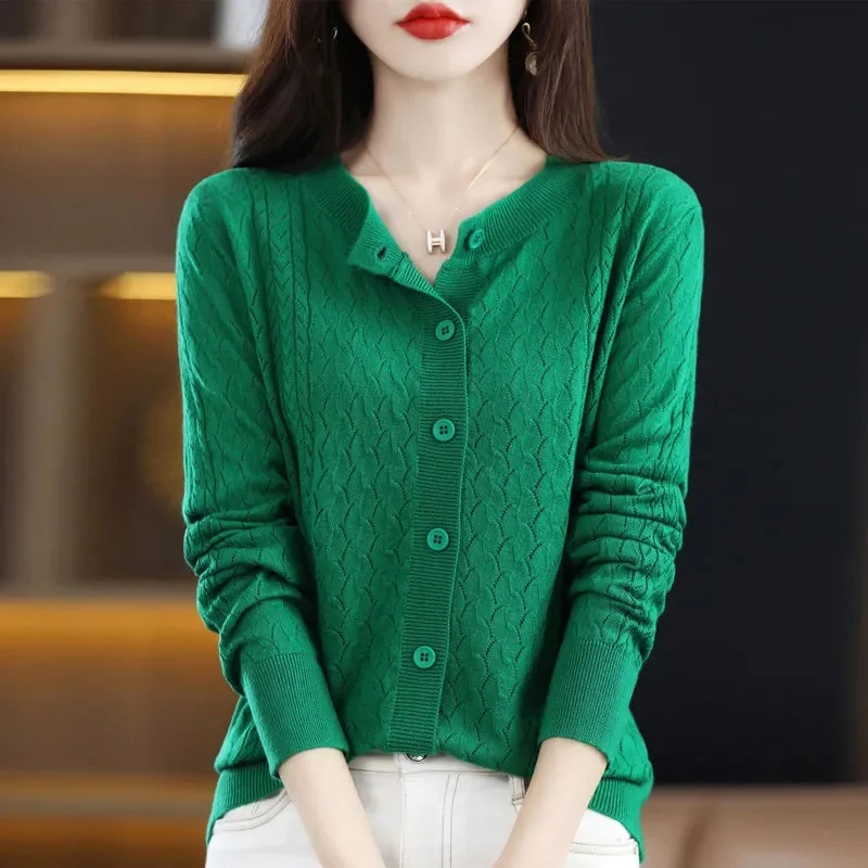 Новая мода весна осень повседневный женский полый кардиган 100% мериносовая шерсть вязаный кашемировый свитер с круглым вырезом основание шерстяные жаккардовые топы 
Новая мода весна осень повседневный женский полый кардиган 100% мериносовая шерсть вязаный кашемировый свитер с круглым вырезом основание шерстяные жаккардовые топы