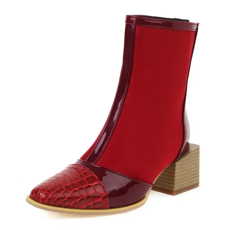 Winter Autumn Women Denim Ankle Boots High Wooden Block Heels Red Blue Jeans Crocodile Print Lady Square Toe Zipper Short Boots
Winter Autumn Women Denim Ankle Boots High Wooden Block Heels Red Blue Jeans Crocodile Print Lady Square Toe Zipper Short Boots