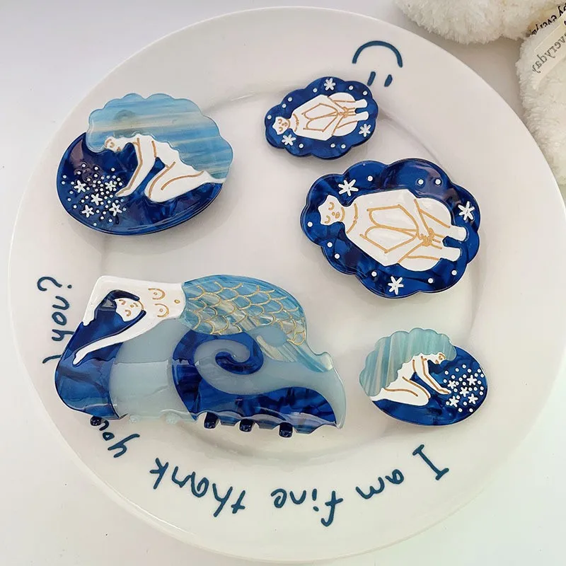 Blue Mermaid Hair Claw Funny Acetate Star Girl Hair Clip Ocean Shark Clip for Women Hairpins Hair Accessories
Blue Mermaid Hair Claw Funny Acetate Star Girl Hair Clip Ocean Shark Clip for Women Hairpins Hair Accessories