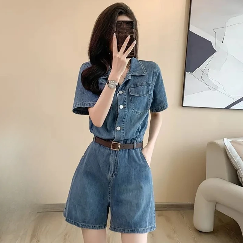 Summer 2025 New Korean Style Women Slim Short Sleeve Wide Leg Blue Denim Overalls , Woman Casual Shorts Jumpsuits
Summer 2025 New Korean Style Women Slim Short Sleeve Wide Leg Blue Denim Overalls , Woman Casual Shorts Jumpsuits
