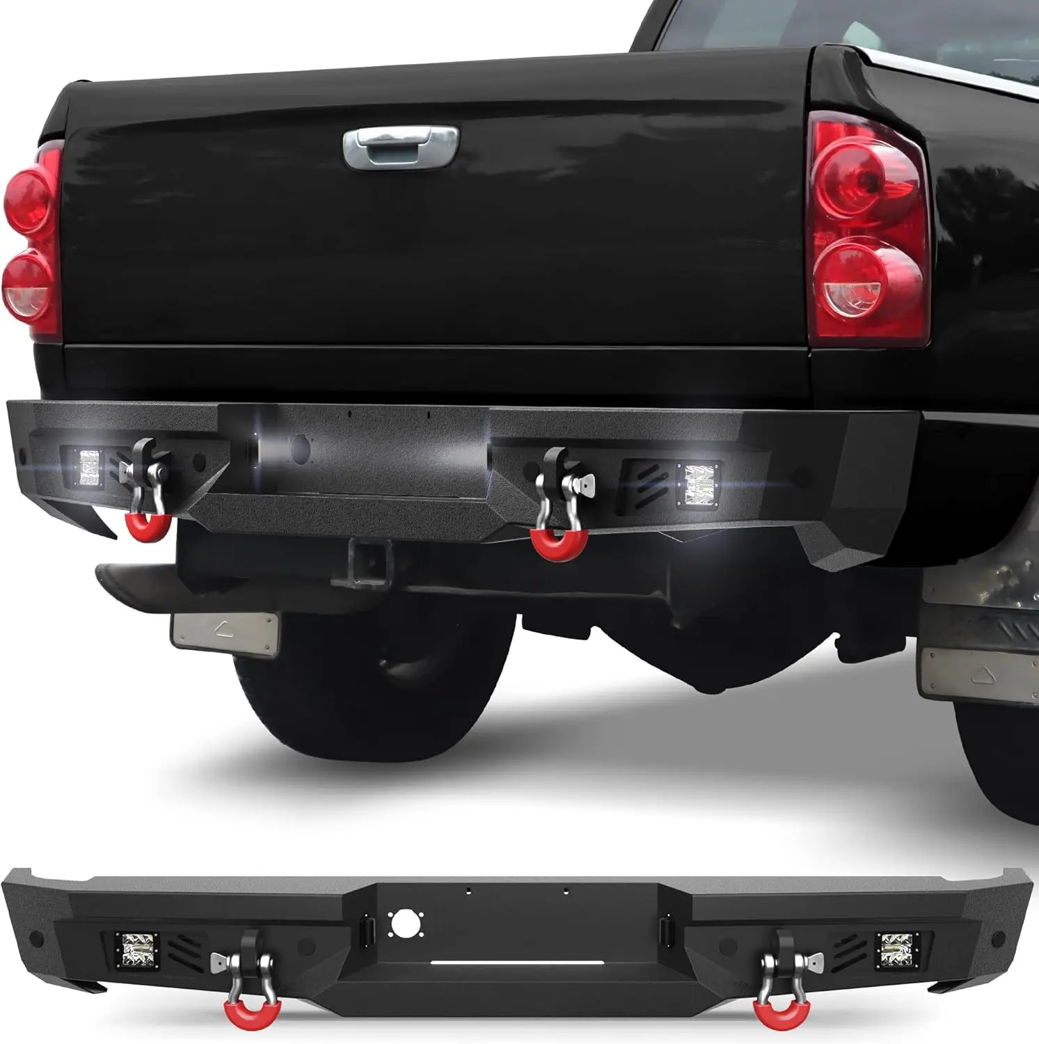 Rear Bumper for 2003-2009 Ram 2500/3500 & 2002-2008 Ram 1500, w/Step Plate, Fog Lights, License Plate Lights and D-rings
Rear Bumper for 2003-2009 Ram 2500/3500 & 2002-2008 Ram 1500, w/Step Plate, Fog Lights, License Plate Lights and D-rings