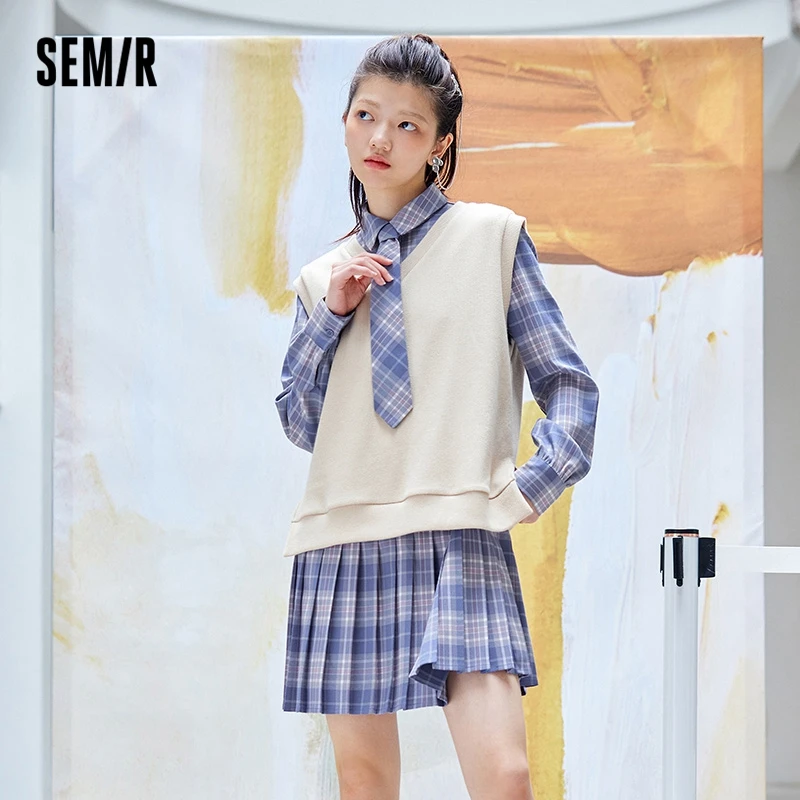 Semir Suit Women Preppy Style 2021 Early Autumn New Japanese Women'S Plaid Dress Solid Color Vest Two-Piece Set
Semir Suit Women Preppy Style 2021 Early Autumn New Japanese Women'S Plaid Dress Solid Color Vest Two-Piece Set