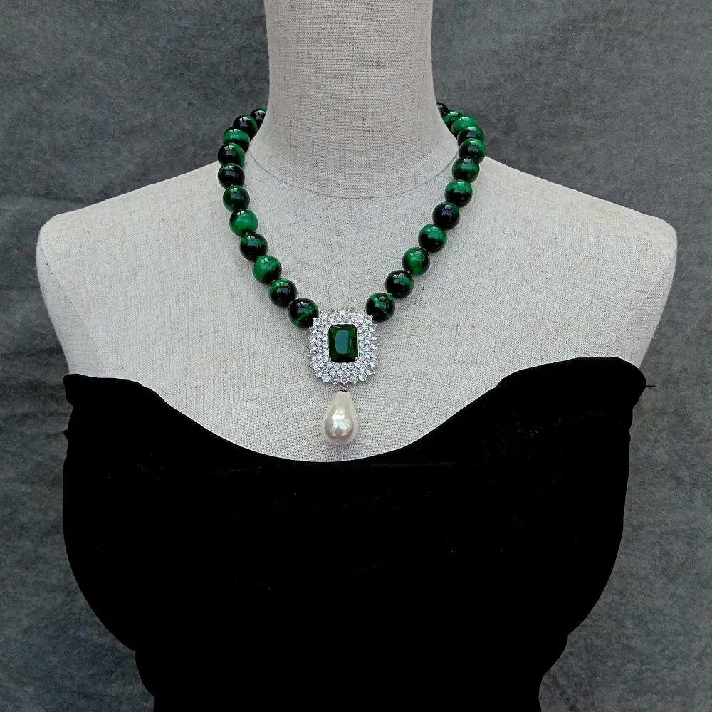 YYGEM 14mm Green Tiger Eye Necklace Cubic Zirconia Pave 16x26mm White Shell Pearl Pendant For Women Necklace
YYGEM 14mm Green Tiger Eye Necklace Cubic Zirconia Pave 16x26mm White Shell Pearl Pendant For Women Necklace