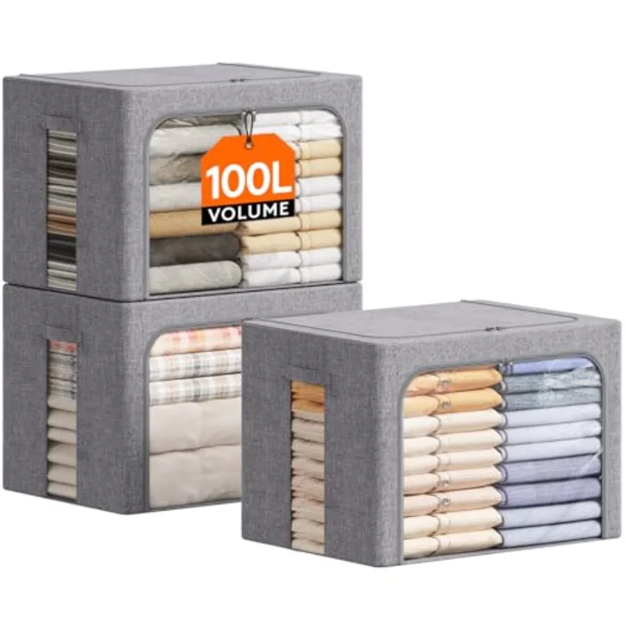 Clothes Storage Bins with Metal Frame, Stackable Storage Box, Foldable Clothing Storage Bins with Lids, Storage Bags Fabric Box
Clothes Storage Bins with Metal Frame, Stackable Storage Box, Foldable Clothing Storage Bins with Lids, Storage Bags Fabric Box