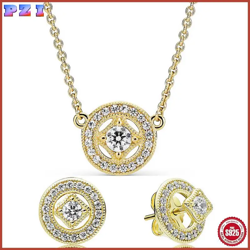 Authentic 925 Sterling Silver Golden Shine Vintage Allure Earring Necklace With Crystal For Women Jewelry Set Gift
Authentic 925 Sterling Silver Golden Shine Vintage Allure Earring Necklace With Crystal For Women Jewelry Set Gift