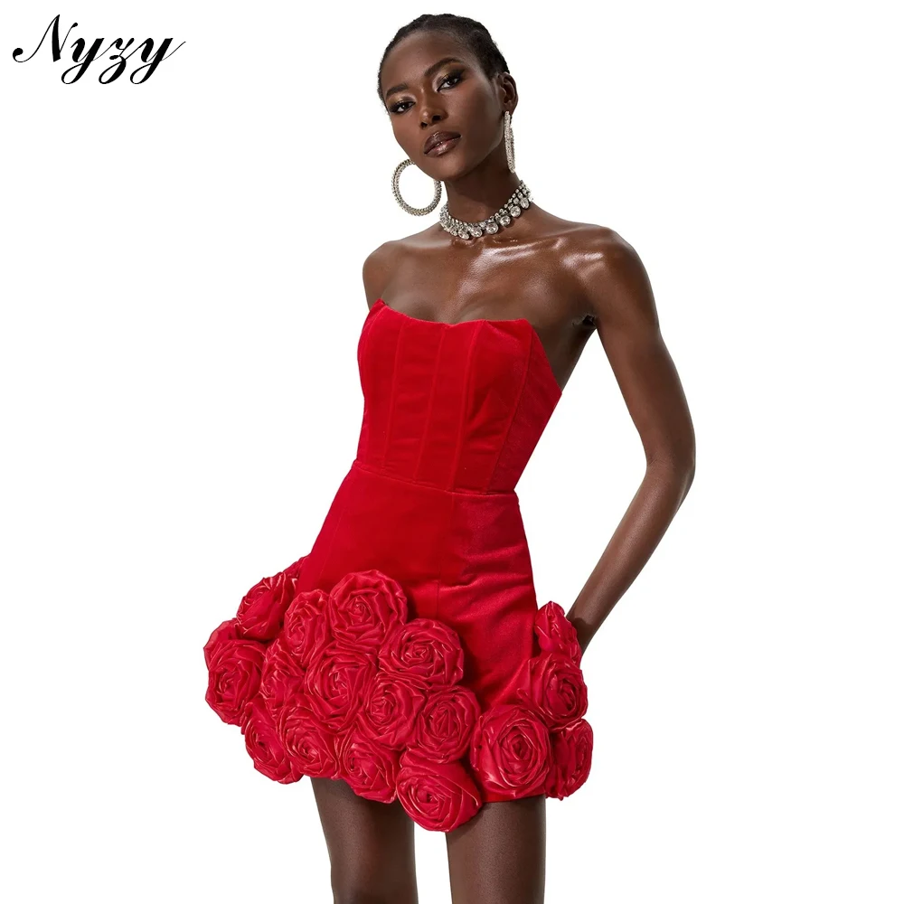 NYZY P343 Couture Red Mini Dress Velvet Organza Rosettes Prom Dresses Short Party Cocktail Birthday Women Dress Hand Flowers 
NYZY P343 Couture Red Mini Dress Velvet Organza Rosettes Prom Dresses Short Party Cocktail Birthday Women Dress Hand Flowers