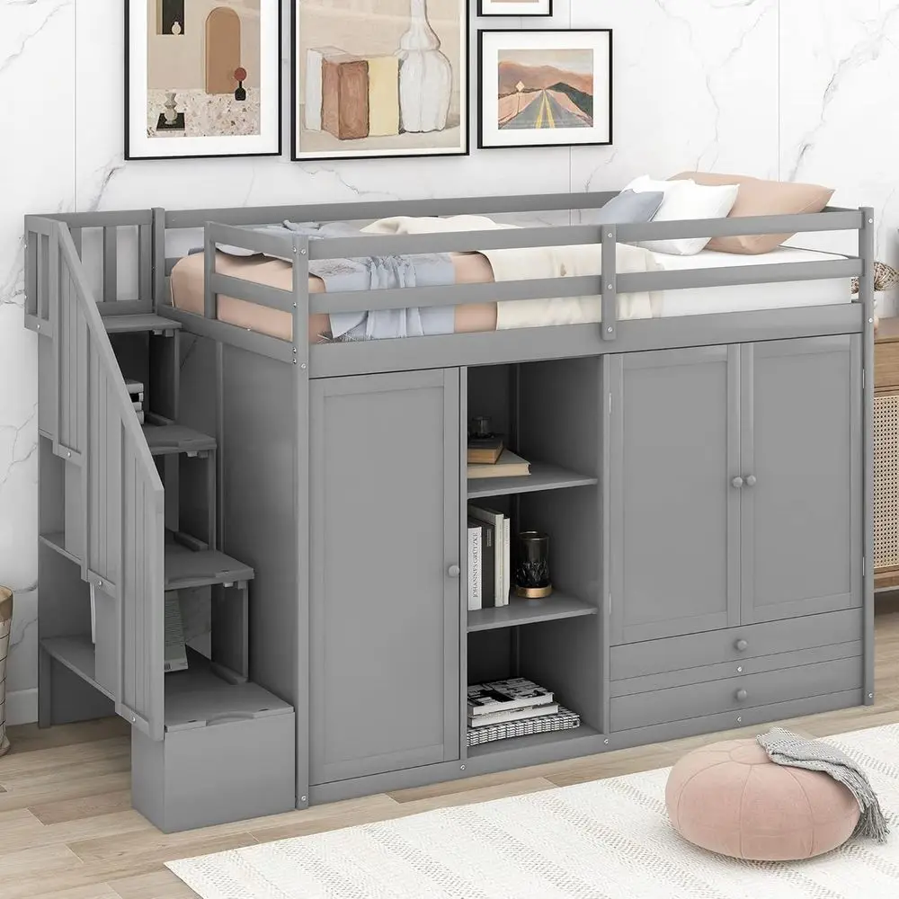 Storage Stairs Twin Beds with Bookcase and Wardrobes, Multifunctional Design for Kids, Teens, Boys, Girls, Gray
Storage Stairs Twin Beds with Bookcase and Wardrobes, Multifunctional Design for Kids, Teens, Boys, Girls, Gray