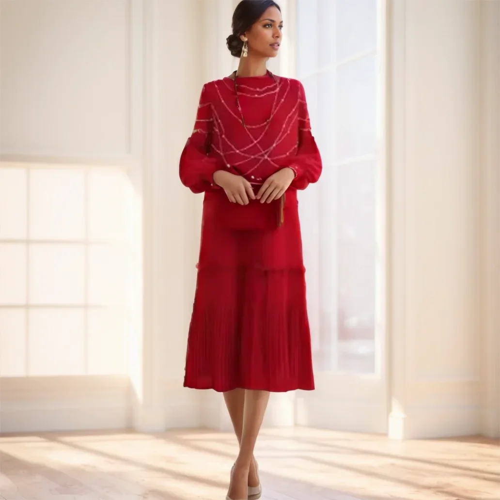 Miyake Elegant Dress Women's New Winter Fashion Slim-fit Crew Neck Print Loose Pleated Casual Dress
Miyake Elegant Dress Women's New Winter Fashion Slim-fit Crew Neck Print Loose Pleated Casual Dress