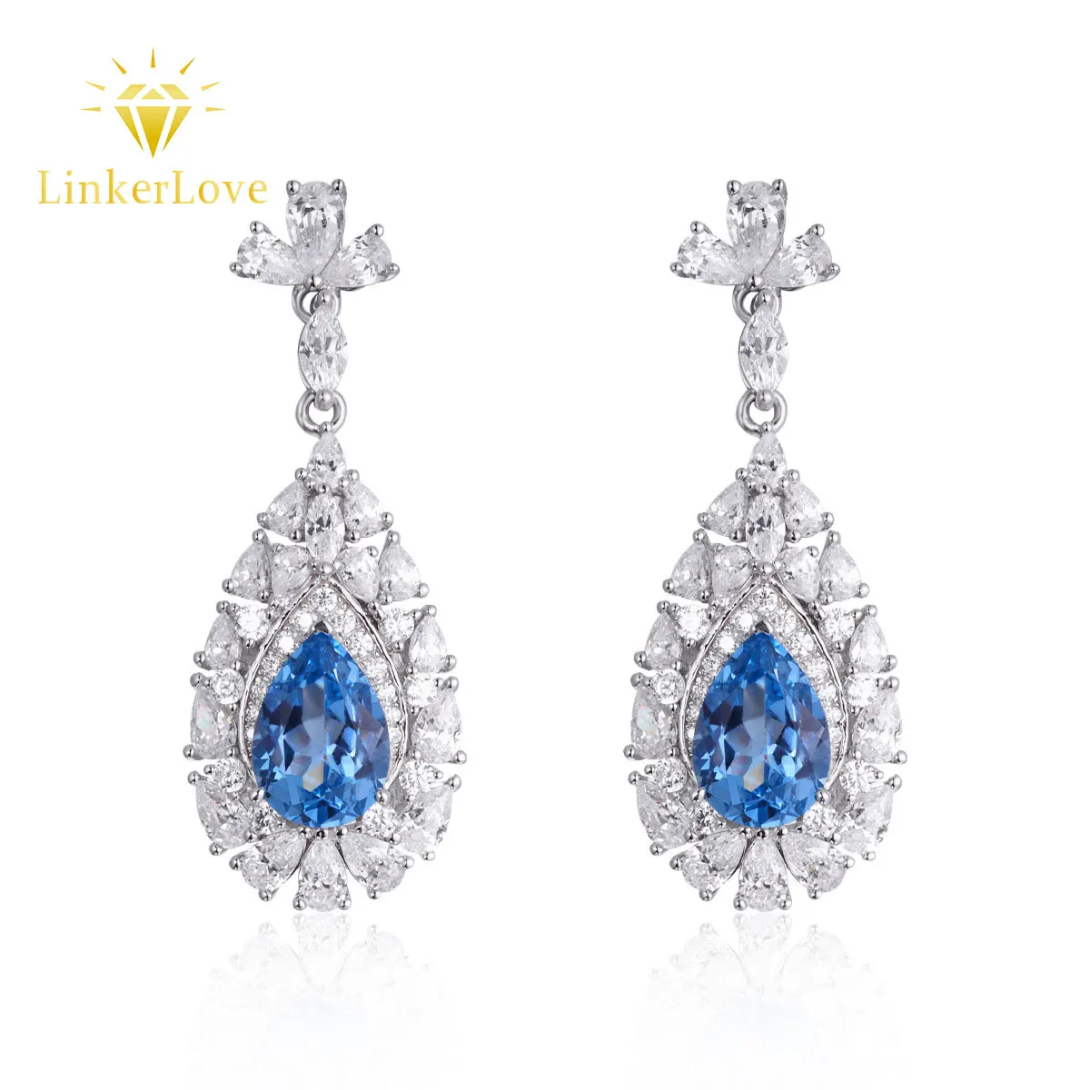 LinkerLove 925 Silver 2CT Pear Cut Blue Spinel Drop Earrings for Women Double Halo Teardrop Dangle Earrings Wedding Fine Jewelry
LinkerLove 925 Silver 2CT Pear Cut Blue Spinel Drop Earrings for Women Double Halo Teardrop Dangle Earrings Wedding Fine Jewelry