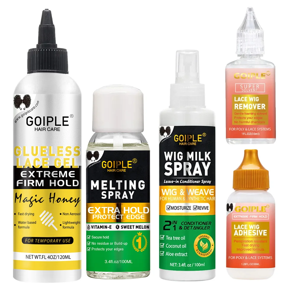GOIPLE Wig Care and Installation Kit Temporary Glueless Lace Gel,Melting Spray,Wig Milk Spray,Fast-drying Adhesive,Glue Remover
GOIPLE Wig Care and Installation Kit Temporary Glueless Lace Gel,Melting Spray,Wig Milk Spray,Fast-drying Adhesive,Glue Remover