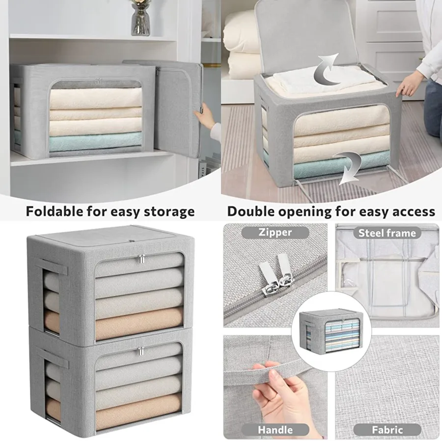 2 Pack Clothes Storage Bins Stackable Metal Frame Storage Box Large Capacity Foldable Linen Fabric Box Organizer with Carrying
2 Pack Clothes Storage Bins Stackable Metal Frame Storage Box Large Capacity Foldable Linen Fabric Box Organizer with Carrying