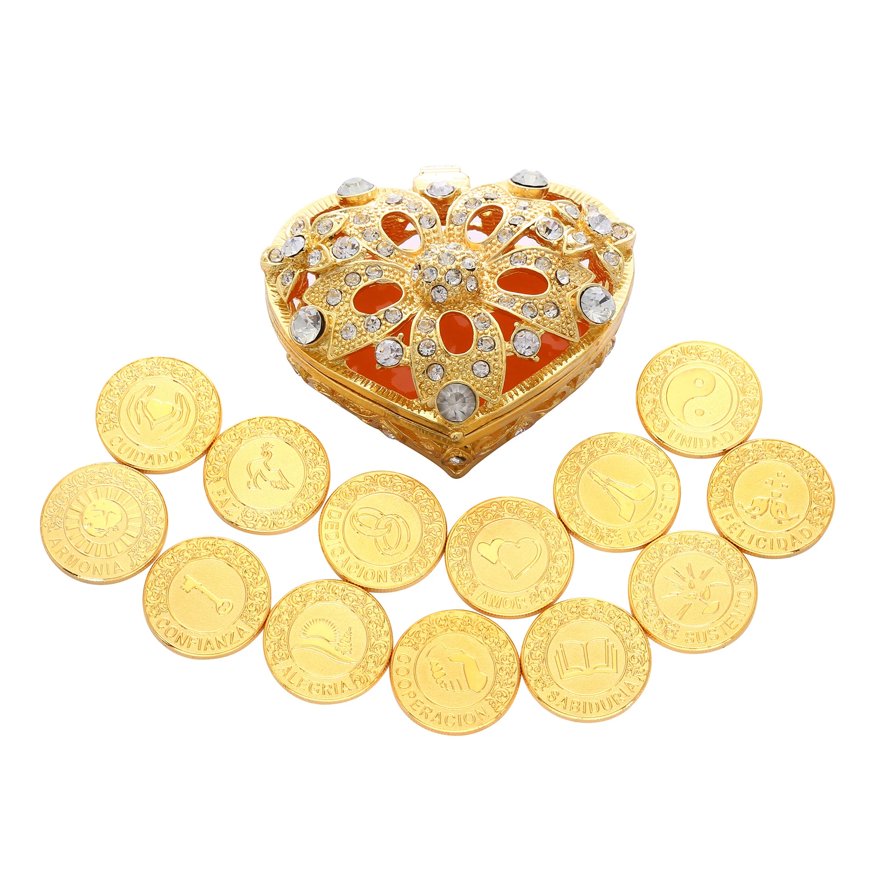 13 Spanish Words Wedding Unity Coins Las Arras para Boda Catolica, Wedding Unity Coins Set with Heart Box,for Wedding Ceremony
13 Spanish Words Wedding Unity Coins Las Arras para Boda Catolica, Wedding Unity Coins Set with Heart Box,for Wedding Ceremony