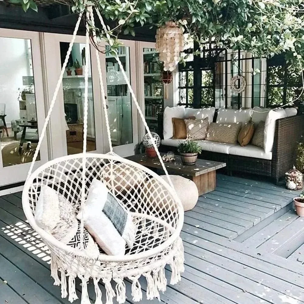 Swing Chair, Handwoven Sling Cotton Rope Chair, Hammock Chair for Indoor and Outdoor, Home, Garden
Swing Chair, Handwoven Sling Cotton Rope Chair, Hammock Chair for Indoor and Outdoor, Home, Garden