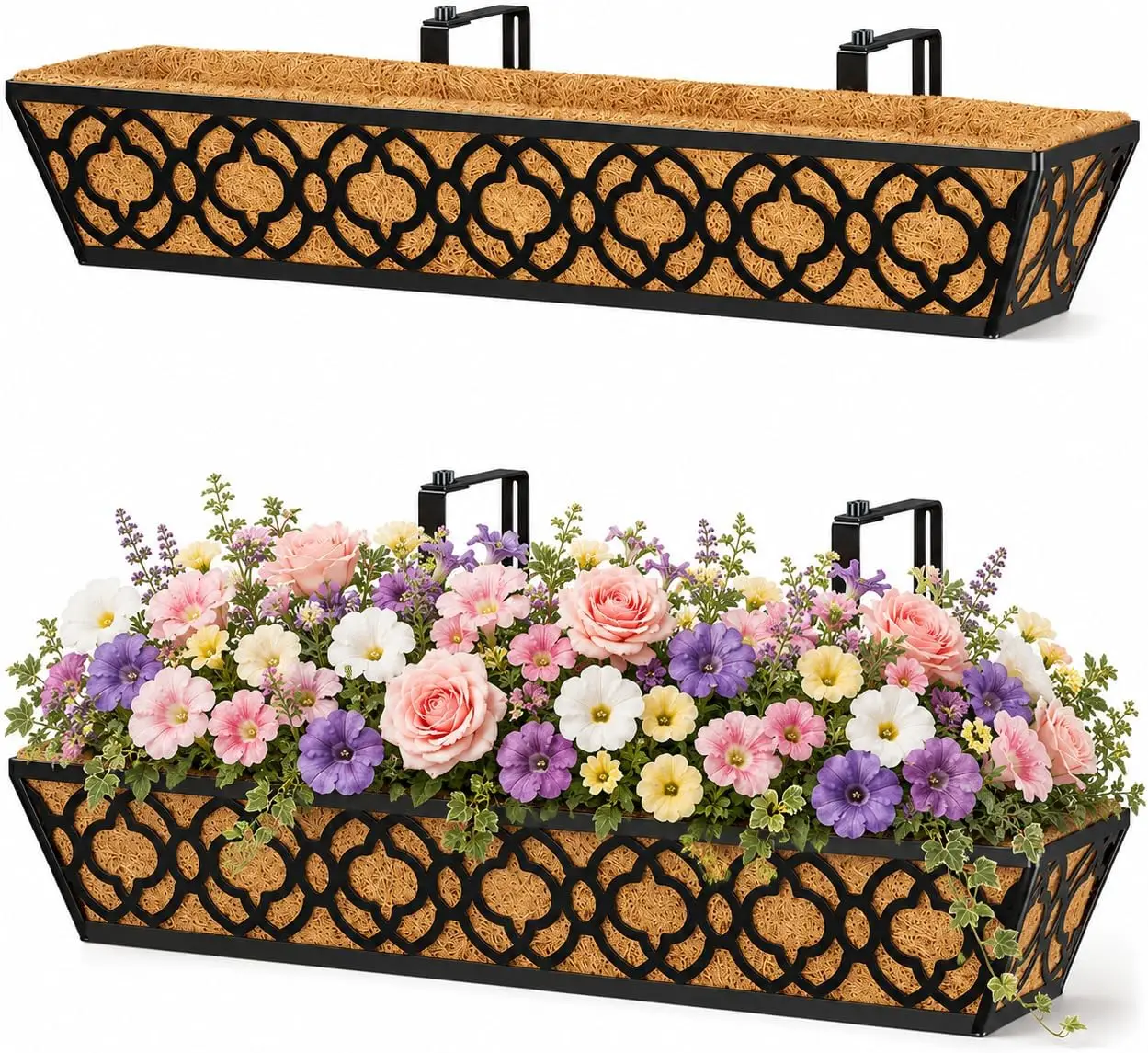 30 Inch Railing Planter Boxes 2 Pcs 2-in-1 Heavy Duty Metal Window Box Planters with Coco Liners and Adjustable Brackets for Deck Balcony Patio
30 Inch Railing Planter Boxes 2 Pcs 2-in-1 Heavy Duty Metal Window Box Planters with Coco Liners and Adjustable Brackets for Deck Balcony Patio