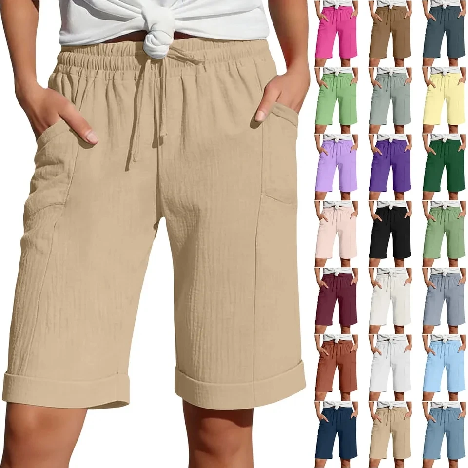 Summer Solid Lace Up Women's Cotton Linen Pants Elastic High Waist Straight Leg Shorts With Pockets Streetwear Ladies Pants
Summer Solid Lace Up Women's Cotton Linen Pants Elastic High Waist Straight Leg Shorts With Pockets Streetwear Ladies Pants