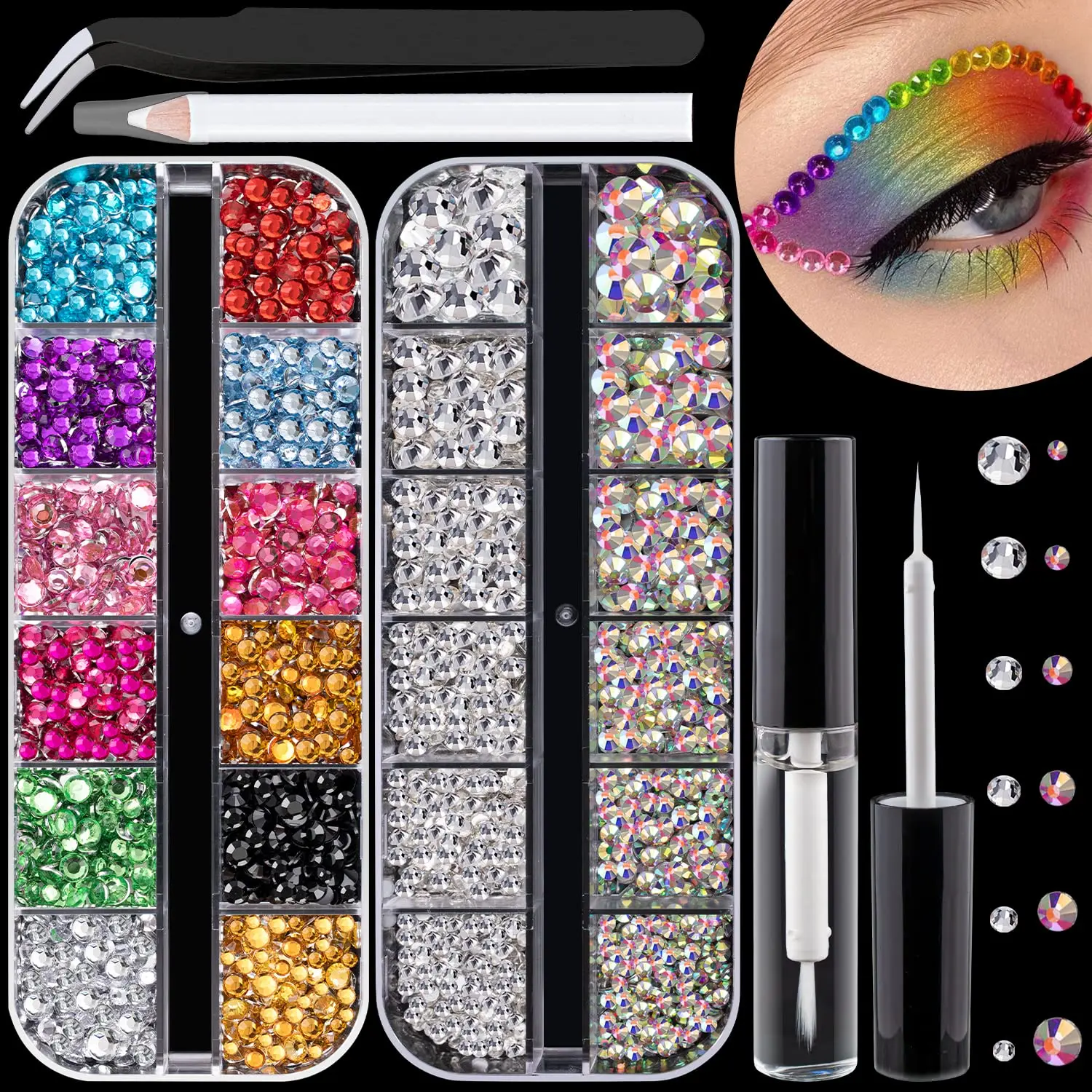 Flat Back Rhinestone Kits, Colorful Rhinestones + Crystal AB & Transparent White Face Gems Nail Gem with Quick Dry Glue, Picker
Flat Back Rhinestone Kits, Colorful Rhinestones + Crystal AB & Transparent White Face Gems Nail Gem with Quick Dry Glue, Picker