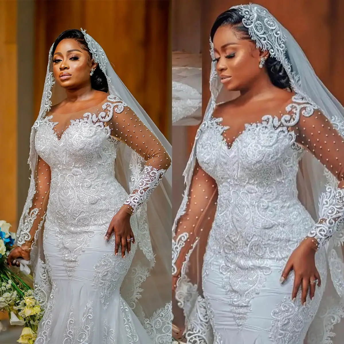 Plus Size Luxury Mermaid Wedding Dress Pearls Appliques O Neck Bride Gowns Sheer Sweep Train Bridal Dresses Vestido De Novia
Plus Size Luxury Mermaid Wedding Dress Pearls Appliques O Neck Bride Gowns Sheer Sweep Train Bridal Dresses Vestido De Novia