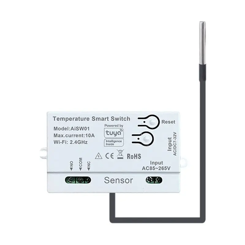 AA94-Tuya Enabled 2.4G Wifi Temperature Switch Sensor, Including 2M Probe For Accurate Temperature Detection