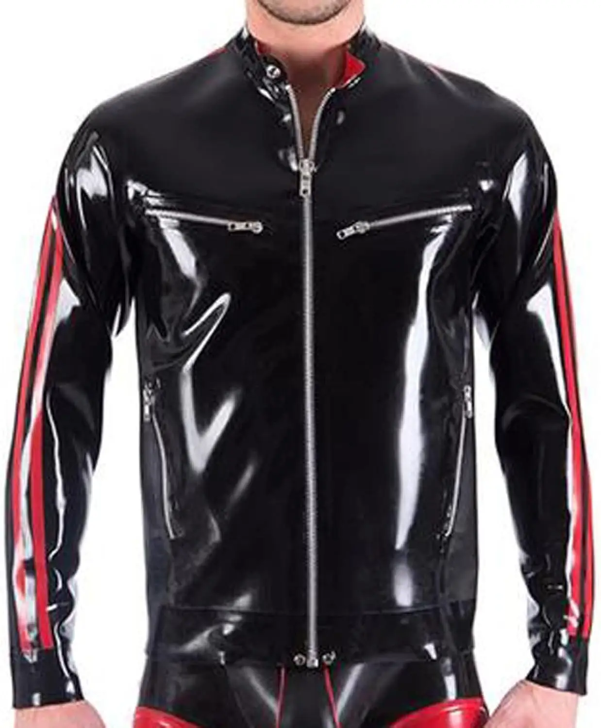 Latex Jacket with Front Zippers Breast Pockets Rubber Coat Top
Latex Jacket with Front Zippers Breast Pockets Rubber Coat Top