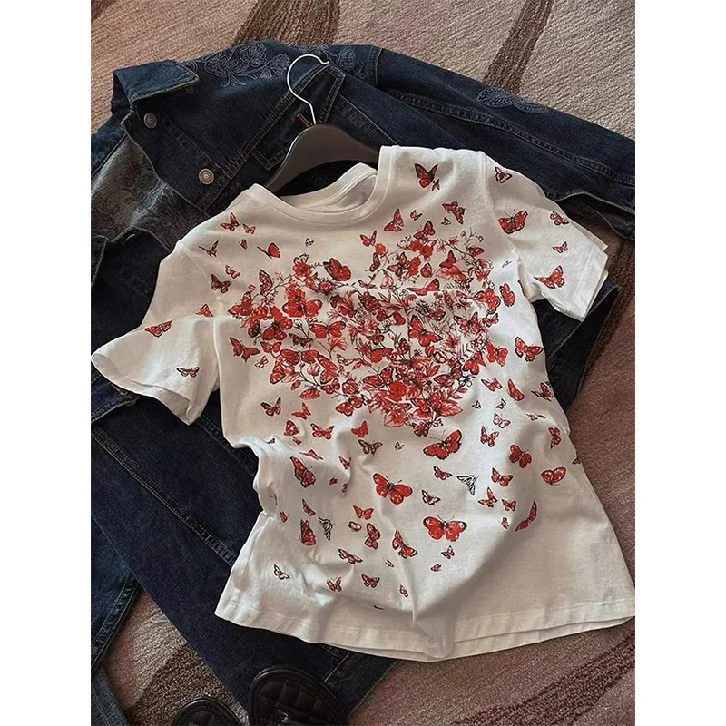 Women's Clothing Y2K Pure Cotton Casual Loose O-neck T-Shirt Summer New Fashion Butterfly Printing Vintage Short Sleeve Tops
Women's Clothing Y2K Pure Cotton Casual Loose O-neck T-Shirt Summer New Fashion Butterfly Printing Vintage Short Sleeve Tops