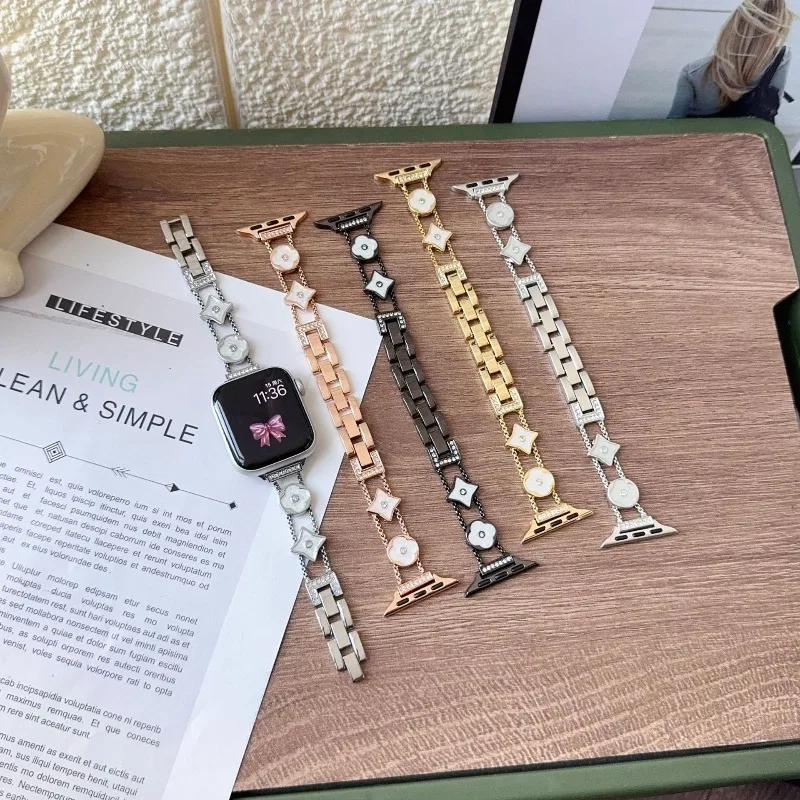 Luxury Metal Band for Apple Watch S11 10 987SE3 4Leaf Flower Design Comfortable Elegant Small Fragrance Bracelet
Luxury Metal Band for Apple Watch S11 10 987SE3 4Leaf Flower Design Comfortable Elegant Small Fragrance Bracelet