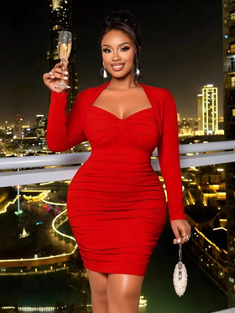 Красное мини-платье больших размеров с вырезом «сердечко», длинными рукавами и драпировкой, облегающее, для вечерних мероприятий
Красное мини-платье больших размеров с вырезом «сердечко», длинными рукавами и драпировкой, облегающее, для вечерних мероприятий