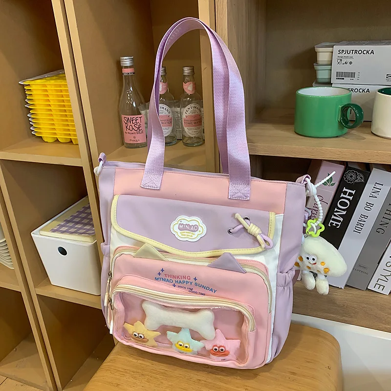Dopamine Women Tote Bags Y2K Harajuku Subculture Transparent Ita Bag Lunch Box Bag JK Uniform Patchwork Commute Bolso Muje
Dopamine Women Tote Bags Y2K Harajuku Subculture Transparent Ita Bag Lunch Box Bag JK Uniform Patchwork Commute Bolso Muje