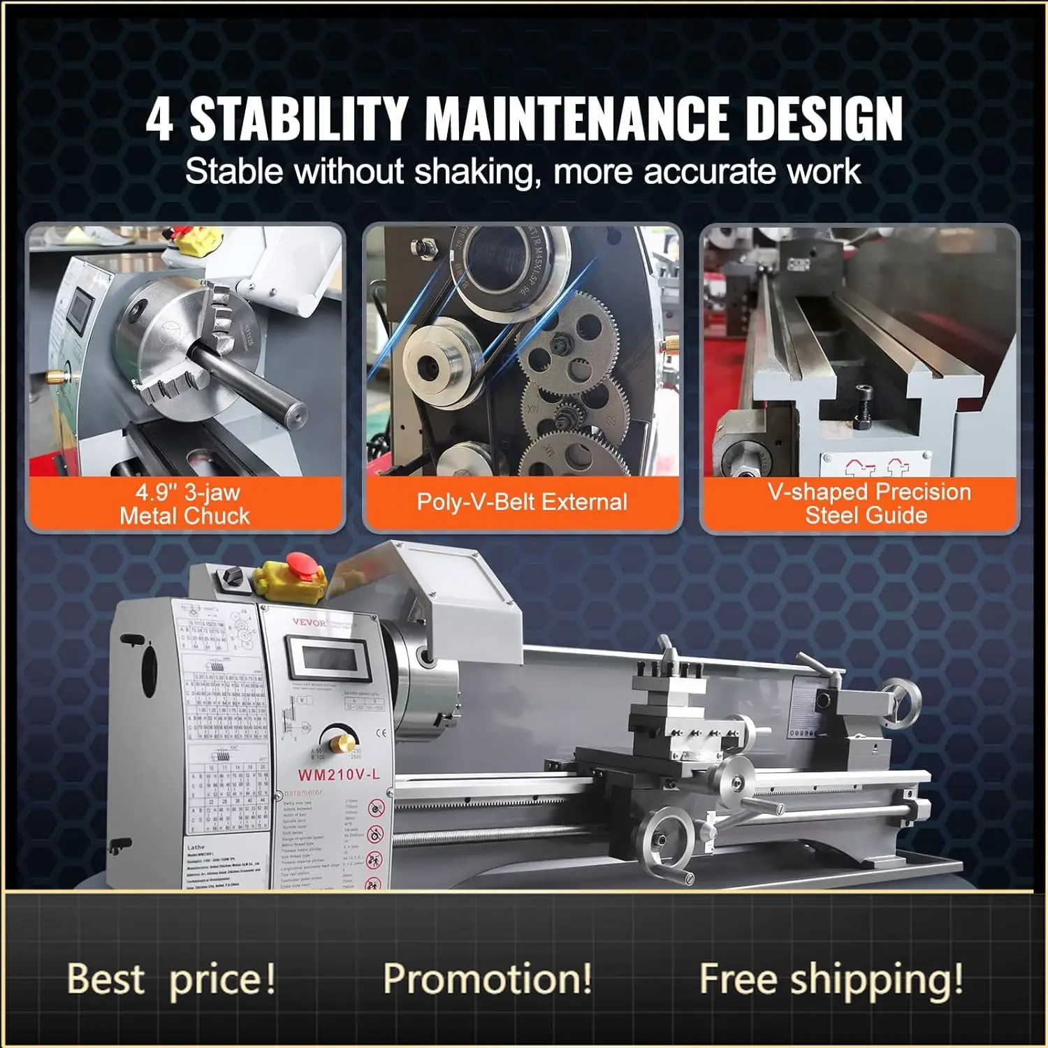 VEVOR Metal Lathe, 8.3'' x 29.5'' Benchtop Metal Lathe 0-2500 RPM Continuously Variable Speed 750W Brushless Motor Metal Gears w
VEVOR Metal Lathe, 8.3'' x 29.5'' Benchtop Metal Lathe 0-2500 RPM Continuously Variable Speed 750W Brushless Motor Metal Gears w
