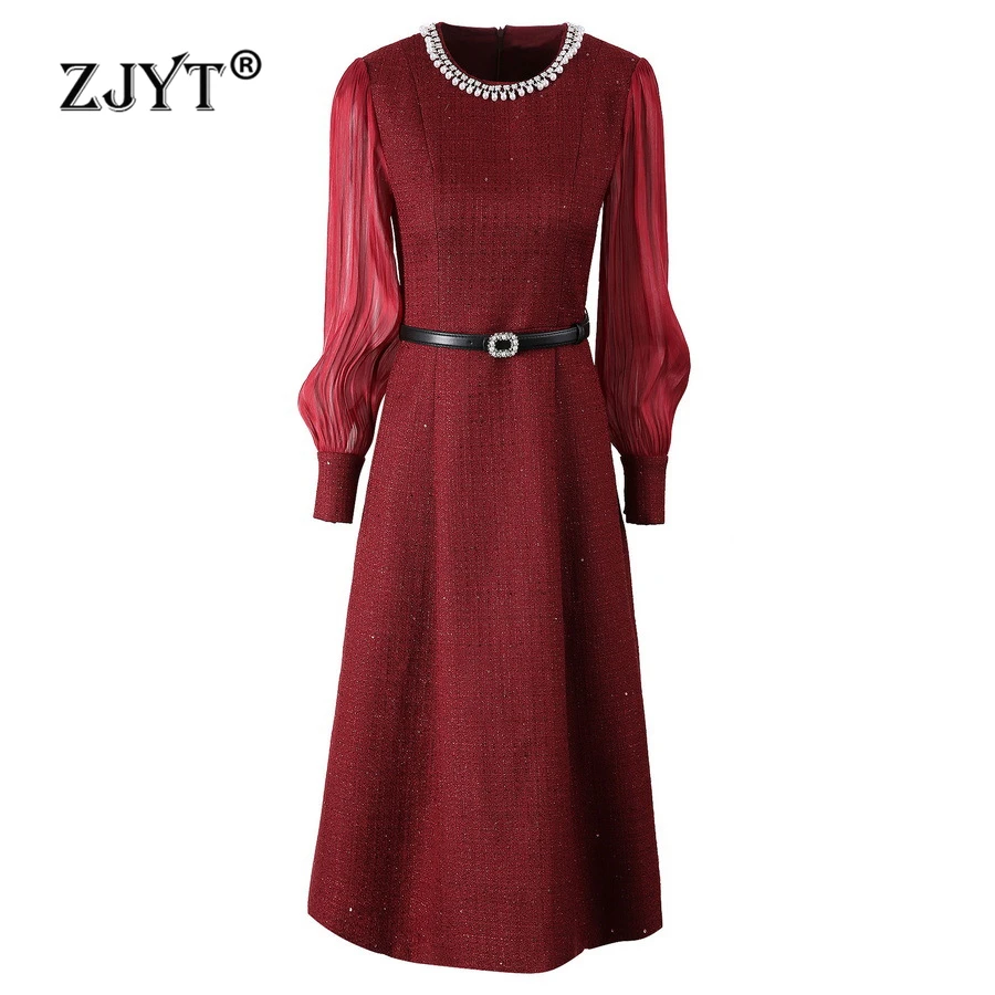 ZJYT Elegant Women Spring Long Sleeve Beading Tweed Dresses 2025 New Fashion Luxury Vintage Midi Casual Party Dress Red Black
ZJYT Elegant Women Spring Long Sleeve Beading Tweed Dresses 2025 New Fashion Luxury Vintage Midi Casual Party Dress Red Black