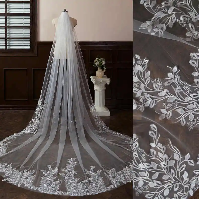 Simple Wedding Veil One Layer Long Lace Appliques With Comb Cathedral Length Veils Applique Edge Custom Made Bridal Accessories
Simple Wedding Veil One Layer Long Lace Appliques With Comb Cathedral Length Veils Applique Edge Custom Made Bridal Accessories