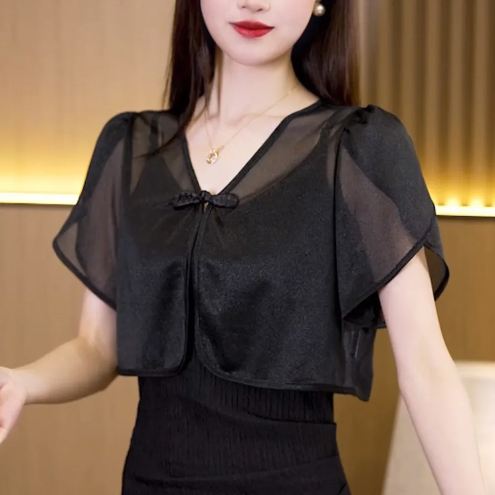 Thin Jacket Chiffon Chiffon Shawl Chinese Style White Black Tulle Shawl Short Women Tops Women Girls
Thin Jacket Chiffon Chiffon Shawl Chinese Style White Black Tulle Shawl Short Women Tops Women Girls