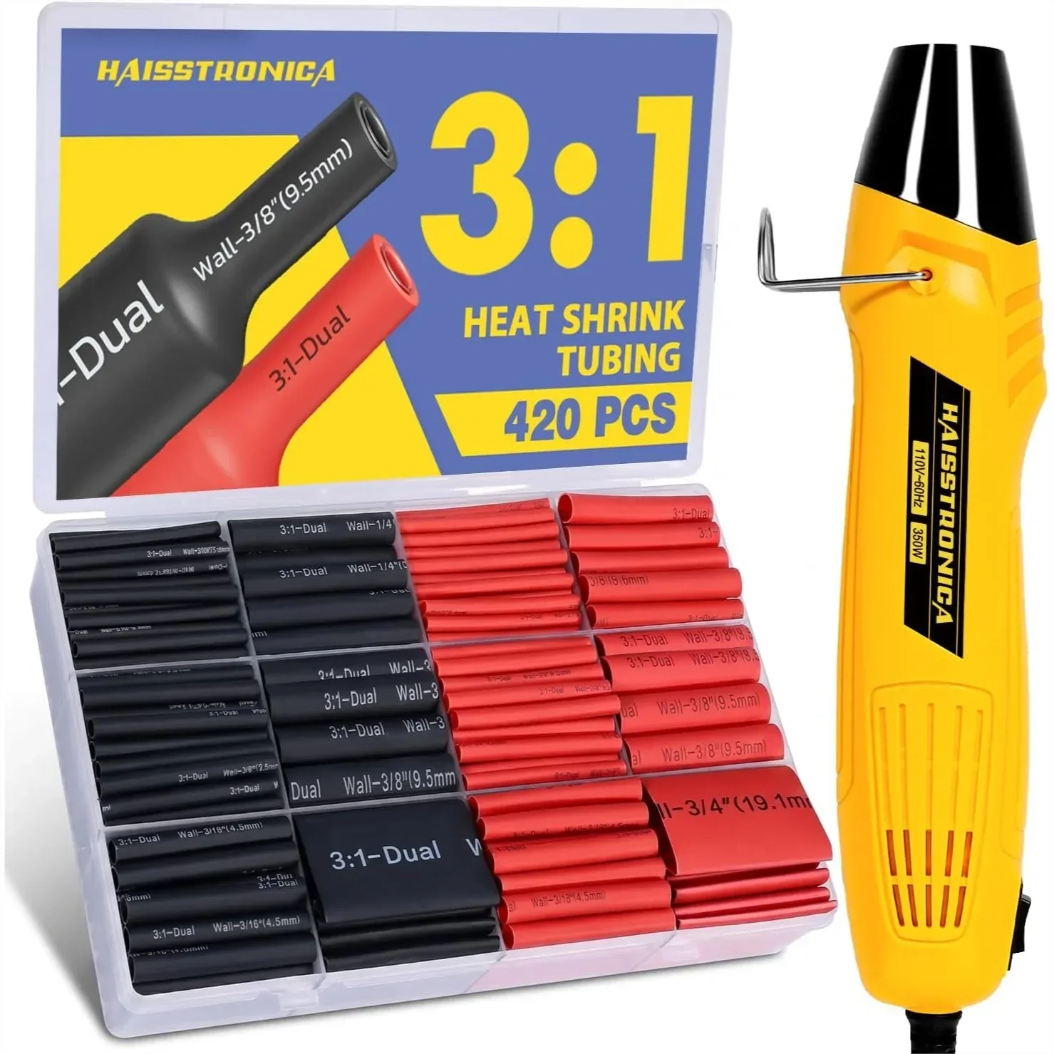 420PCS Heat Shrink Tubing Kit With Mini Heat Gun 3:1 Adhesive Lined Shrink Tube For Automotive Marine Wiring Repair
420PCS Heat Shrink Tubing Kit With Mini Heat Gun 3:1 Adhesive Lined Shrink Tube For Automotive Marine Wiring Repair