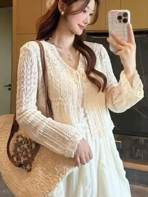 Pink Versatile Loose Knitted Cardigan Women's Spring Summer New Style Sun Protection Cover up Top with Hollow out Belt Detail
Pink Versatile Loose Knitted Cardigan Women's Spring Summer New Style Sun Protection Cover up Top with Hollow out Belt Detail
