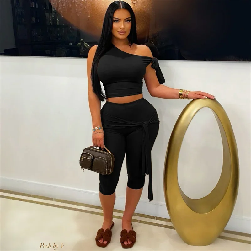 Elegant Two Piece Sets Woman Summer Clothing Set Lace-up Off Shoulder Top and Calf-Length Pants Matching Sets Party Club Outfits
Elegant Two Piece Sets Woman Summer Clothing Set Lace-up Off Shoulder Top and Calf-Length Pants Matching Sets Party Club Outfits
