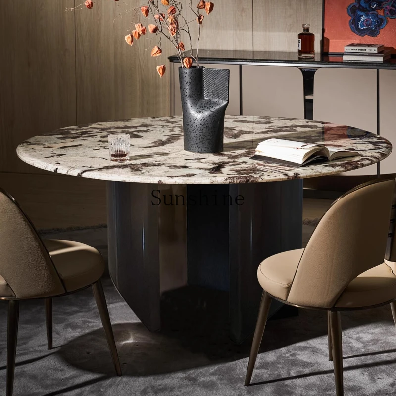 Large and small apartment type natural luxury stone simple round dining table with turntable
Large and small apartment type natural luxury stone simple round dining table with turntable