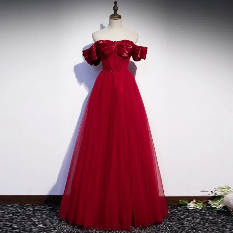 Customized Evening Dress Wine Red Beads Tulle Off the SHoulder Floor-Length Lace Up A-Line Plus size Woman Party Formal Gowns
Customized Evening Dress Wine Red Beads Tulle Off the SHoulder Floor-Length Lace Up A-Line Plus size Woman Party Formal Gowns