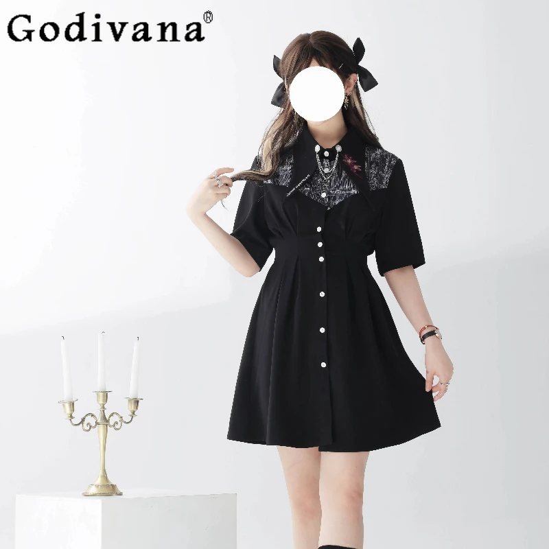 Fashion Embroidered Pointed Neck Short Sleeve Shirt Dress 2025 Girls Print Retro Elegant Versatile Spring Summer Black Dresses
Fashion Embroidered Pointed Neck Short Sleeve Shirt Dress 2025 Girls Print Retro Elegant Versatile Spring Summer Black Dresses