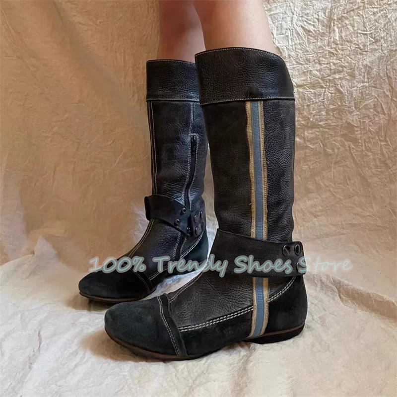 Retro Mixed Color Belt Buckle Decor Knee High Boots Women High Top Round Toe Knight Boots Ladies Party Dress Long Boots
Retro Mixed Color Belt Buckle Decor Knee High Boots Women High Top Round Toe Knight Boots Ladies Party Dress Long Boots