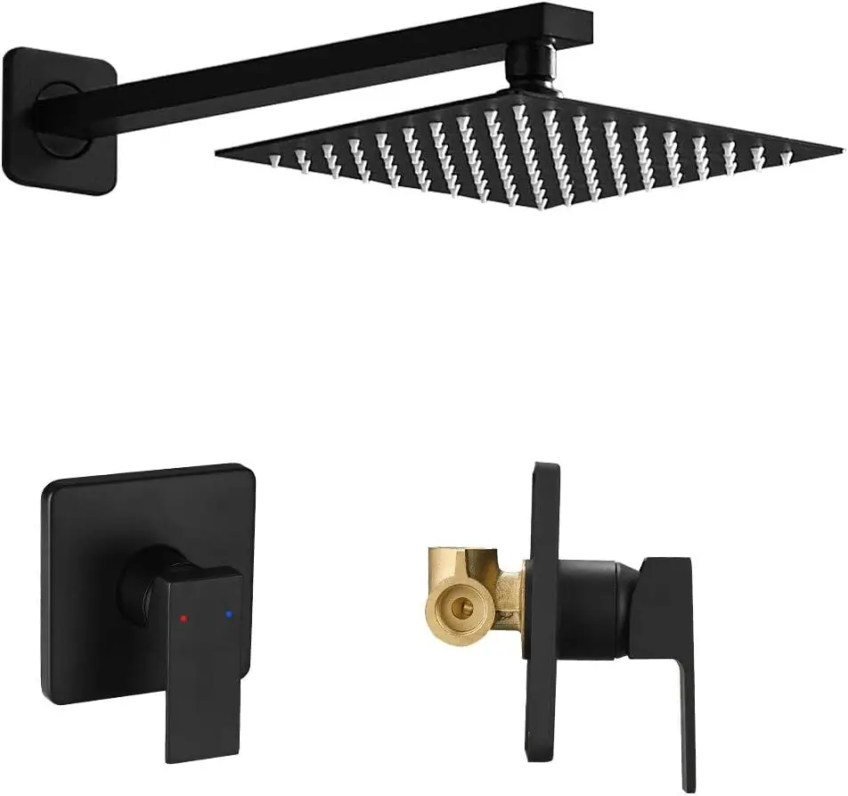 Matte Black Shower Faucet Set with Square Rain Head and Long Arm for Bathroom
Matte Black Shower Faucet Set with Square Rain Head and Long Arm for Bathroom