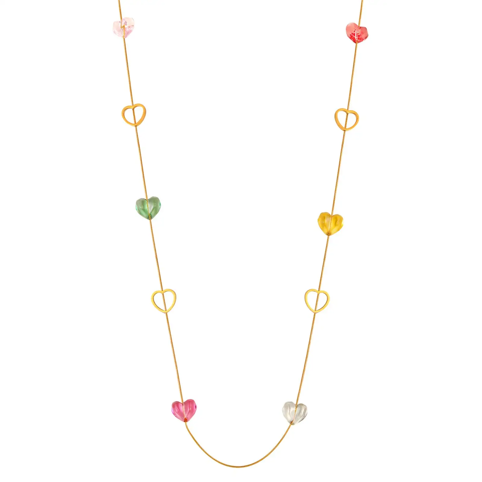 18K Gold Plated Long Layered Necklace for Women, Colorful Heart Crystal Statement Chain, Fashion Sweater Chain Necklace
18K Gold Plated Long Layered Necklace for Women, Colorful Heart Crystal Statement Chain, Fashion Sweater Chain Necklace