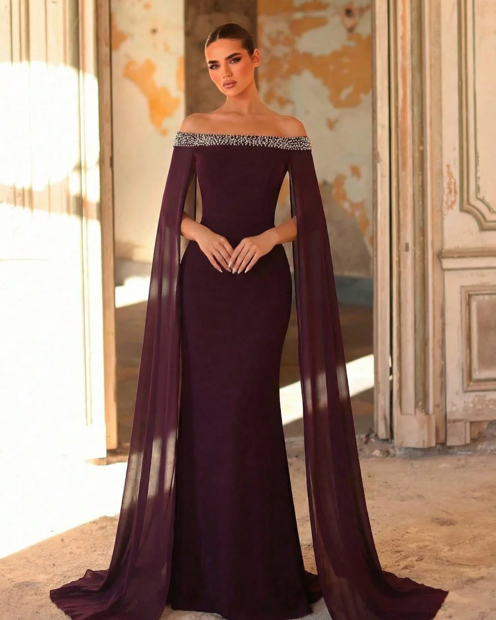Customized Luxurious Intricate Pearl Rhinestone Chiffon Mermaid Off-the-shoulder Long Dresses Evening Dresses for Woman Pastrol
Customized Luxurious Intricate Pearl Rhinestone Chiffon Mermaid Off-the-shoulder Long Dresses Evening Dresses for Woman Pastrol