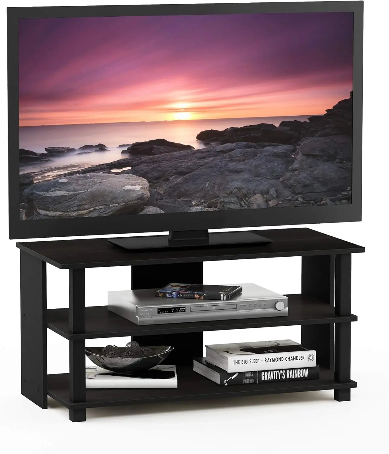 3-Tier TV Stand for Screens Up to 40 Inches, Espresso/Black Finish with Open Storage Shelves
3-Tier TV Stand for Screens Up to 40 Inches, Espresso/Black Finish with Open Storage Shelves