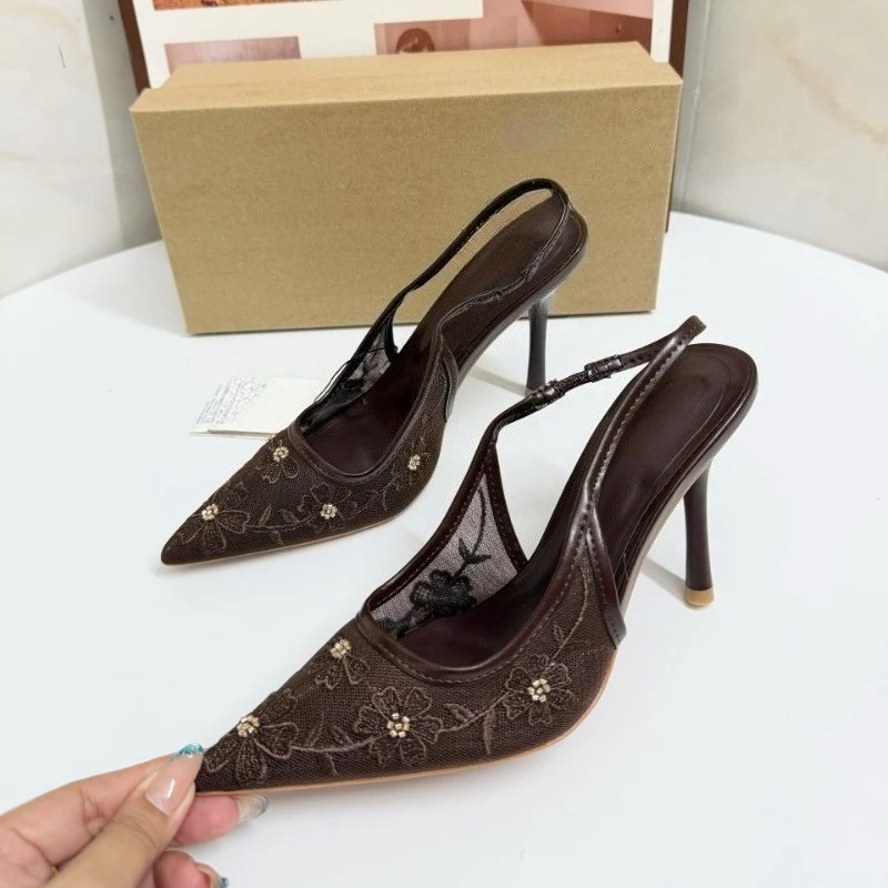 Fashion Mesh Embroidered Slingback Heels Summer Women Sandals Elegant Floral Beaded Pointed Toe Pumps Stiletto Heel Office Shoes
Fashion Mesh Embroidered Slingback Heels Summer Women Sandals Elegant Floral Beaded Pointed Toe Pumps Stiletto Heel Office Shoes