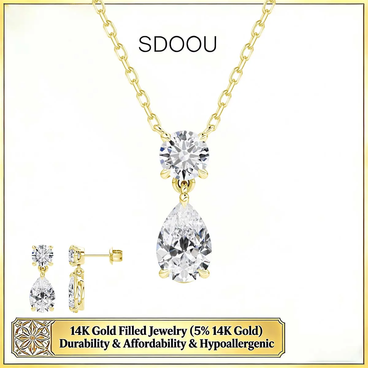 SDOOU Sparkling 14k Gold Filled 0.5CT Moissanite Drop Earrings Pear Cut GRA Waterdrop Pendant Wedding Necklace Jewelry for Girls
SDOOU Sparkling 14k Gold Filled 0.5CT Moissanite Drop Earrings Pear Cut GRA Waterdrop Pendant Wedding Necklace Jewelry for Girls