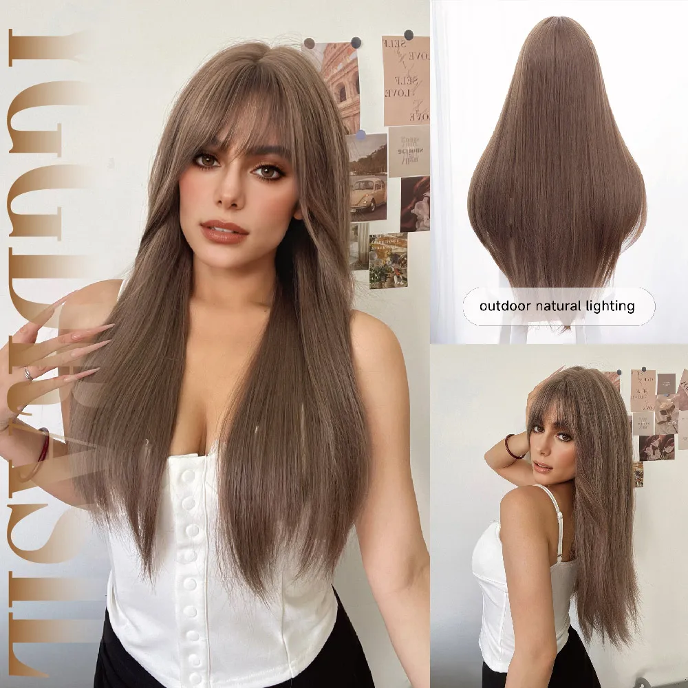 28Inch Honey Beige Brown Synthetic Wigs With Bangs Long Natural Straight Hair Wig for Women Daily Use Cosplay Heat Resistant
28Inch Honey Beige Brown Synthetic Wigs With Bangs Long Natural Straight Hair Wig for Women Daily Use Cosplay Heat Resistant